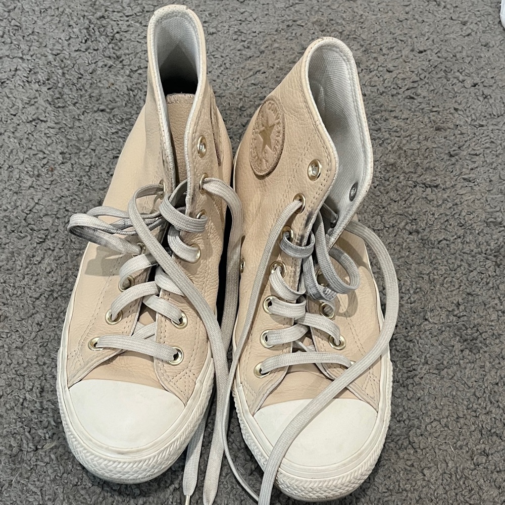 Converse Cream High-Top Sneakers Beige Leather